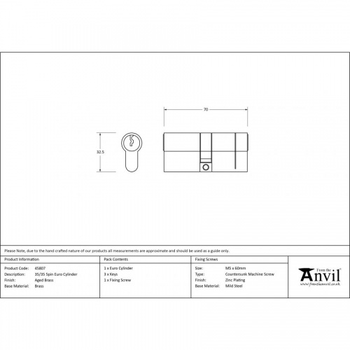 Aged Brass 35/35 5pin Euro Cylinder